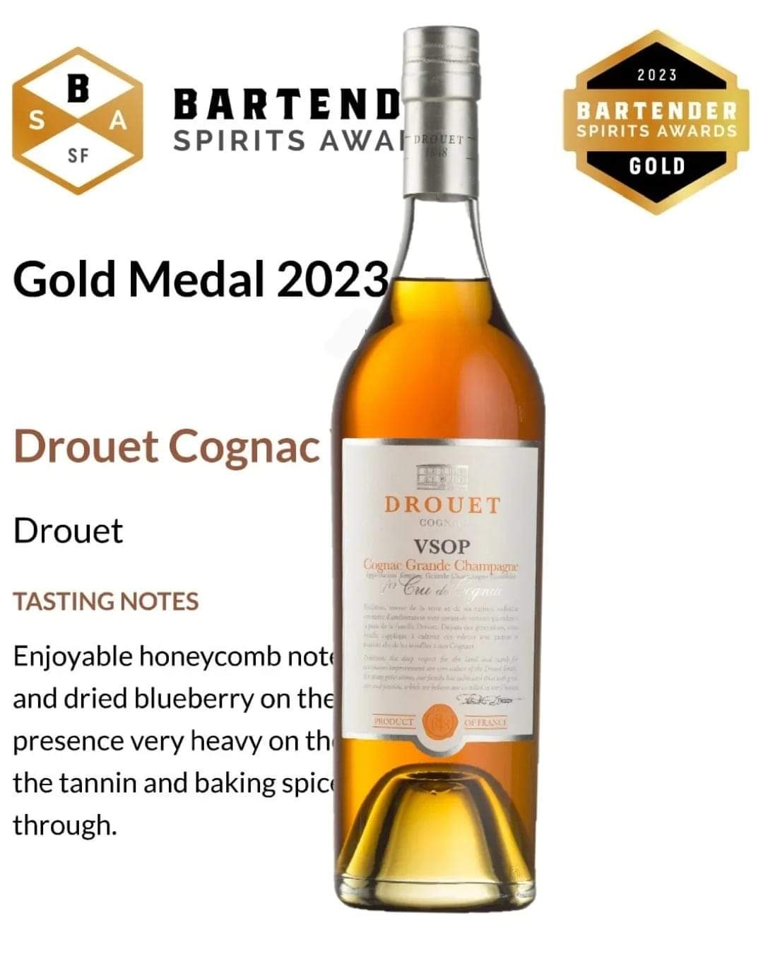 June 2023 | Gold for Drouet VSOP in USA